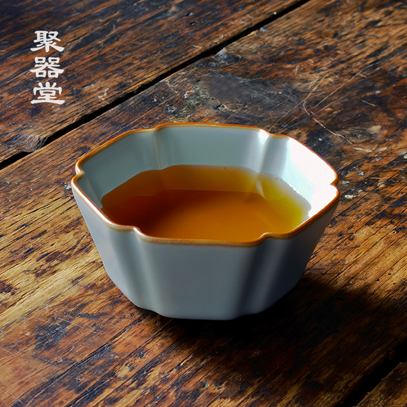 自产自销-聚器堂陈文哲老师天青汝窑主人杯-青雅六方杯85ml手工