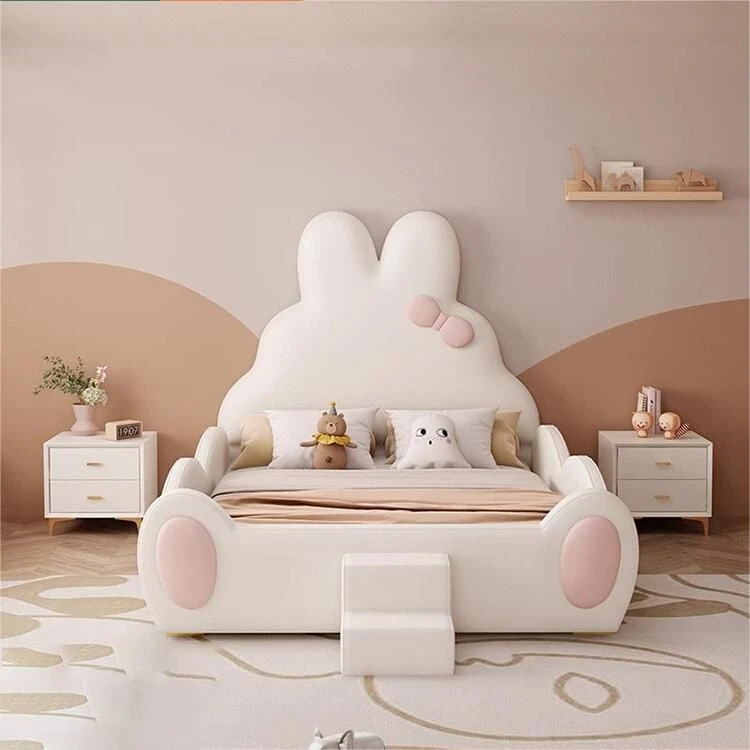 简约奶油风儿童床女孩床兔子公主床1.5米家用大床儿童房储物床