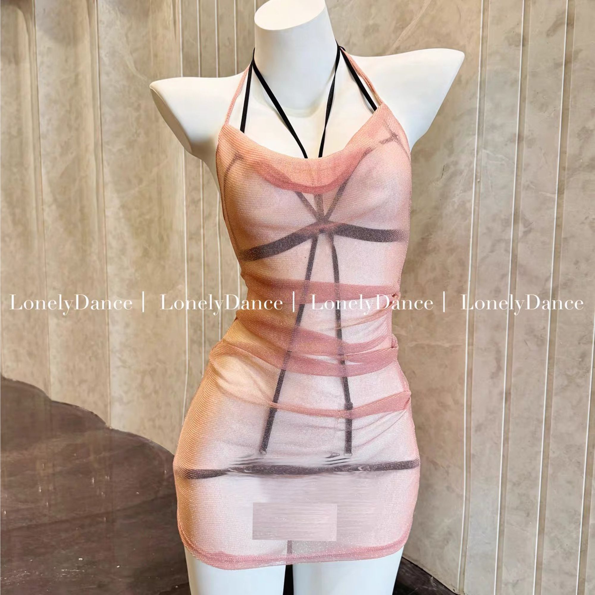 超新*挂脖弹力细闪两件套*绑带款质感氛围感网红显瘦连衣裙