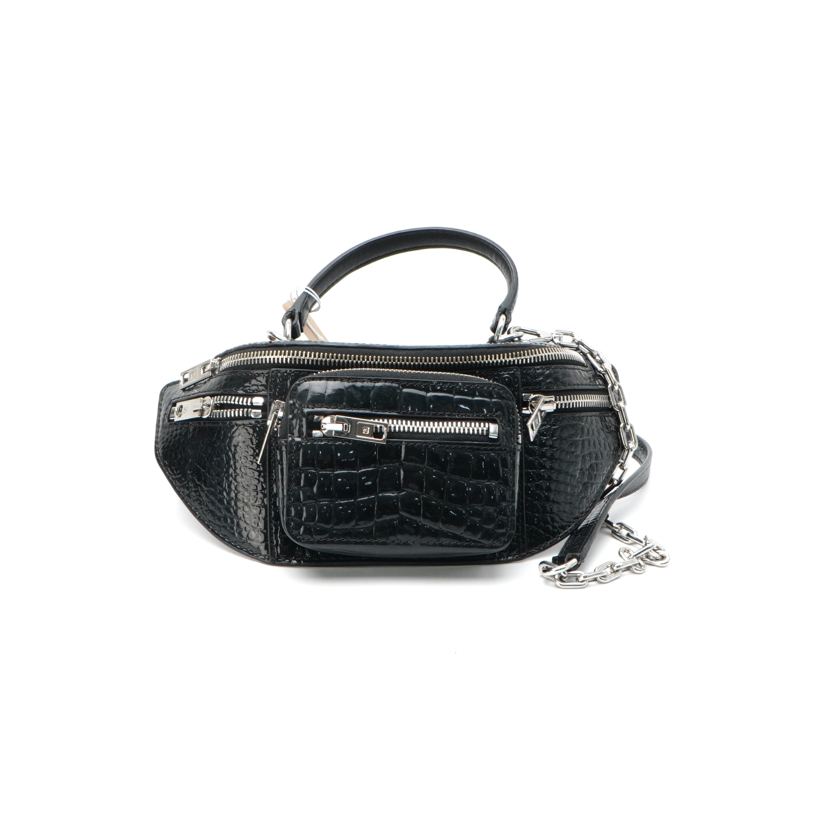 95新 ALEXANDER WANG Alexander Wang黑色鳄鱼纹链条包 12290