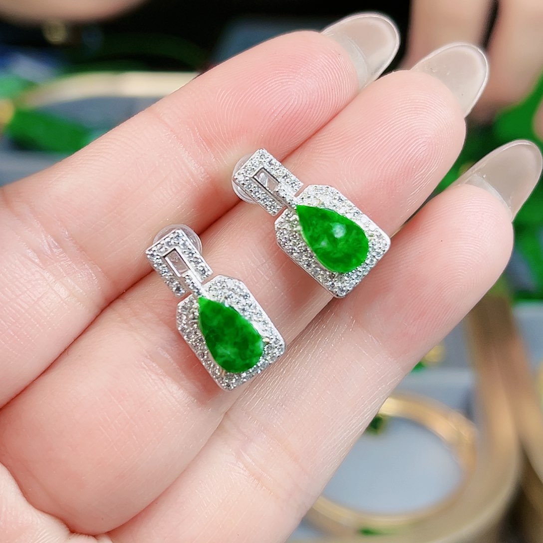 翡翠颈饰银S925镶嵌耳饰