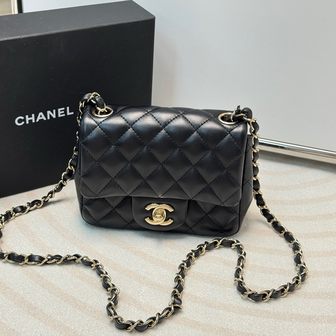 95新 Chanel/香奈儿 Chanel 黑金 羊皮 经典方胖子/676208637