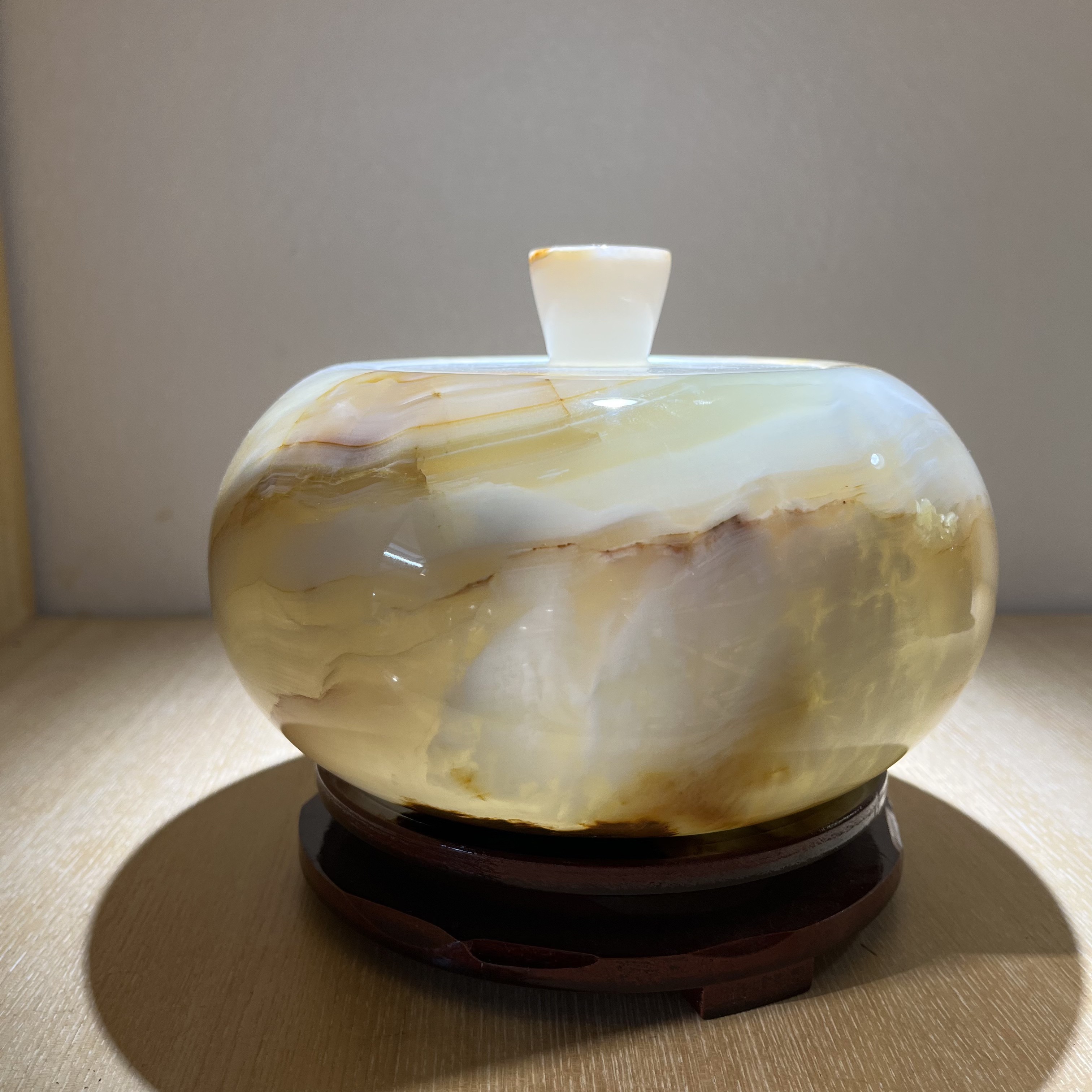 苹果罐新中式家居摆件（具有天然纹路纹理石皮缝隙石洞介意慎拍）