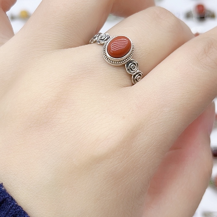 玛瑙/玉髓戒指银S925镶嵌925银