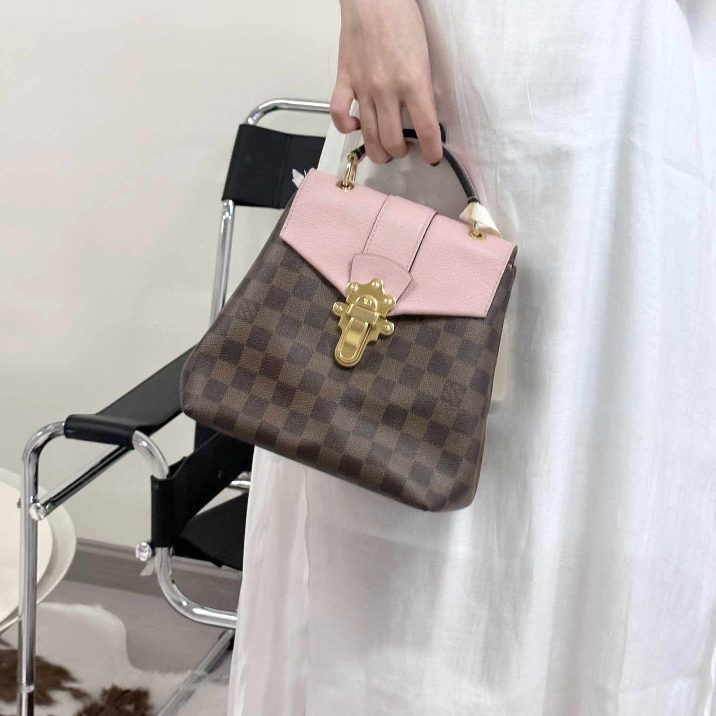 95新 LouisVuitton/路易威登 lv 粉色棋盘格双肩包K