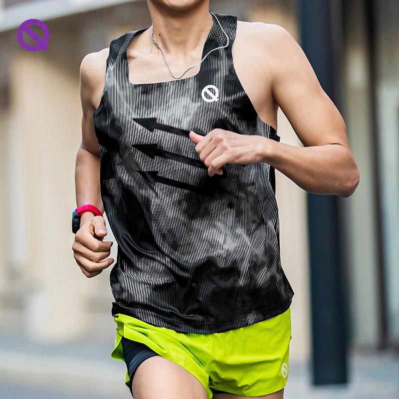 QINKUNG轻功体育 限定印花呼吸方格方领夏季速干跑步背心男款女款