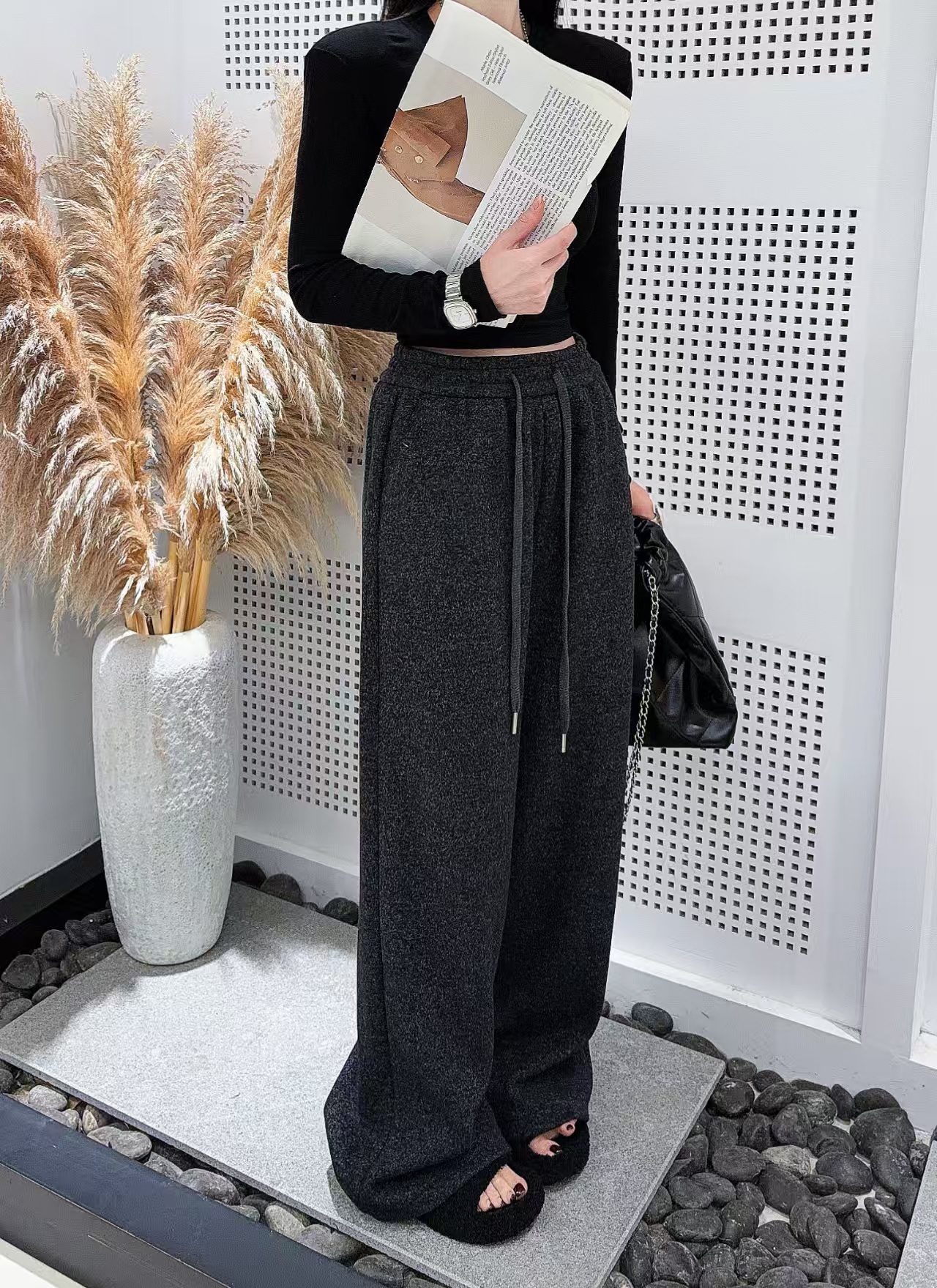 加绒糯米阔腿裤2025新款