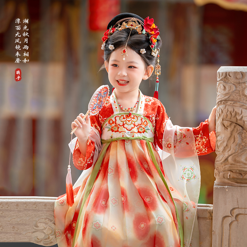 萌乎【三彩】国风连衣裙汉服中秋女童秋款新款古风连衣裙253363