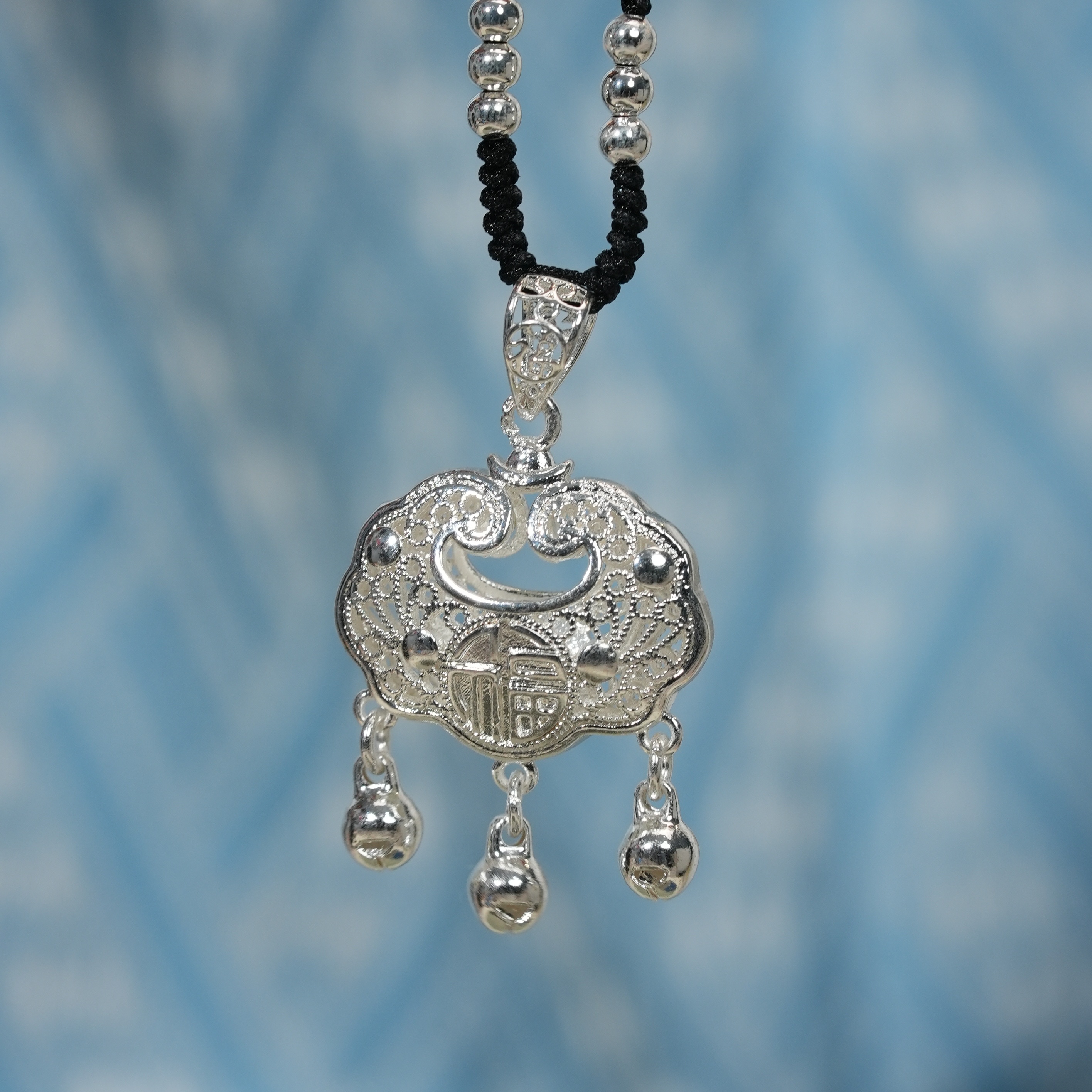 吊坠足银 吊坠足银长命锁平安锁999纯银编绳项链轻奢银锁宝宝礼物