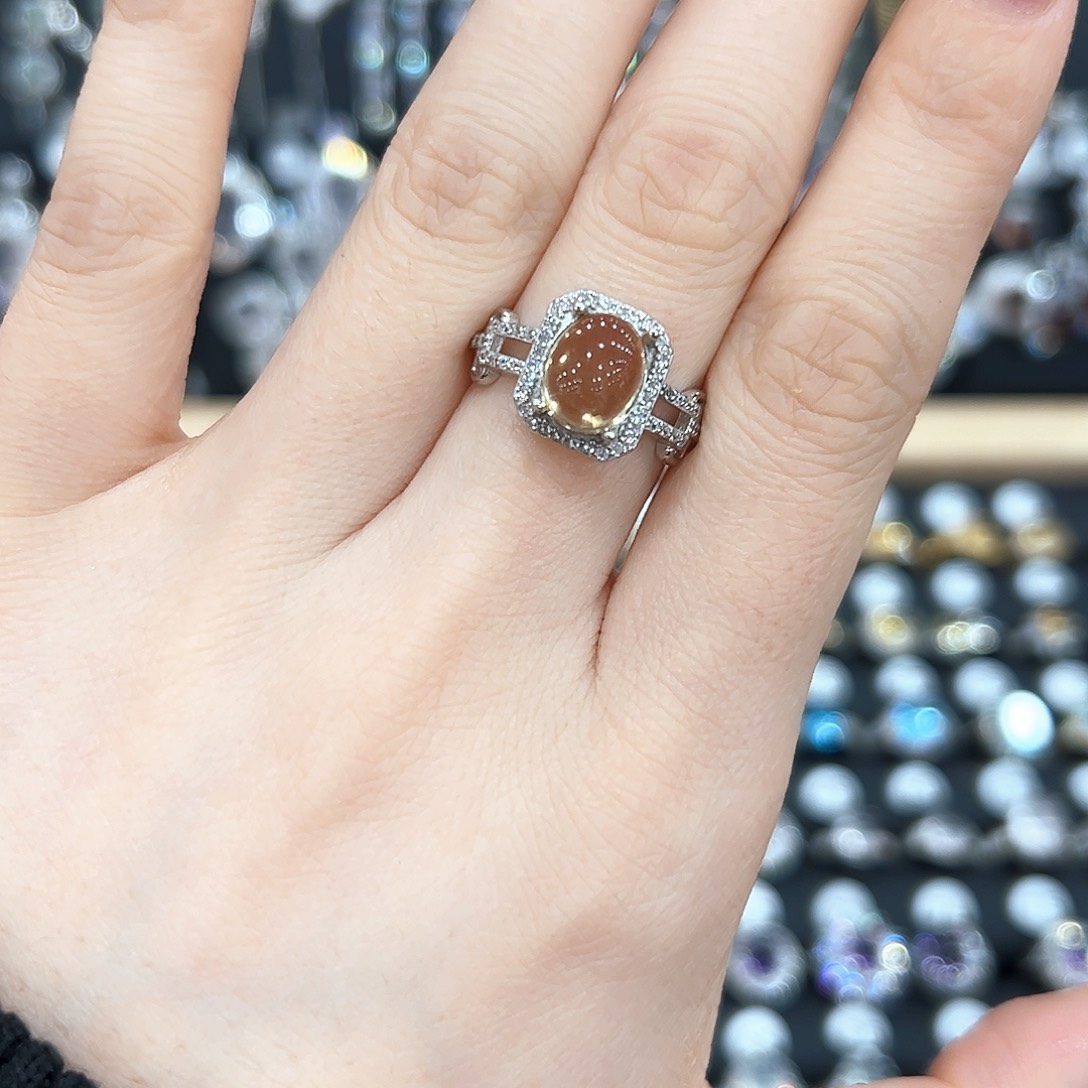 黄晶戒指银S925镶嵌戒指