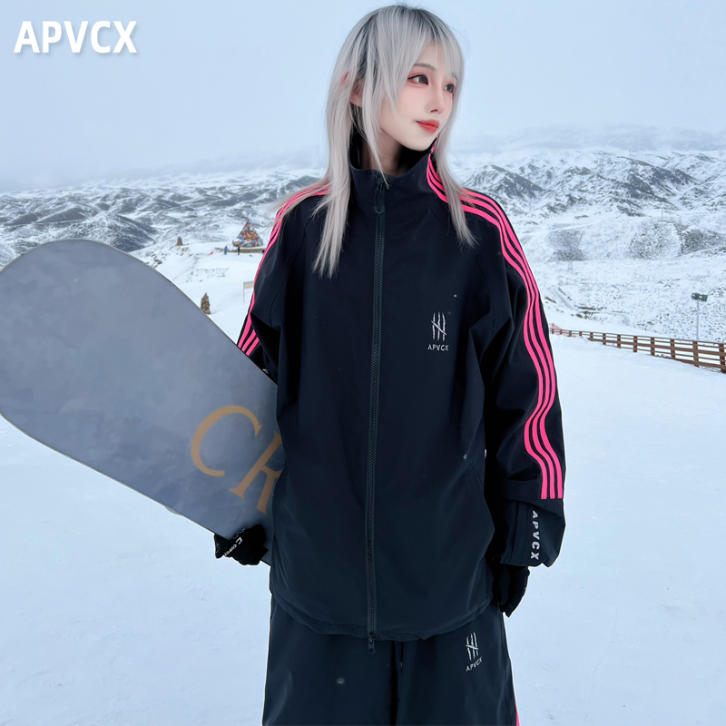 条纹拼接滑雪服女单板双板专业防水防风冬季滑雪衣外套