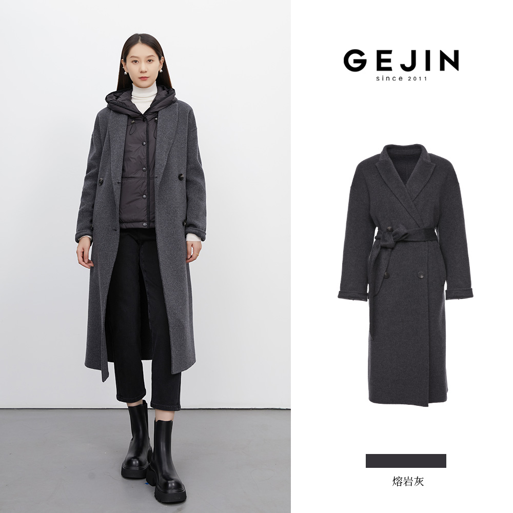 GEJIN/歌锦秋冬新款极简廓形优雅双排扣羊毛毛呢大衣9422582492