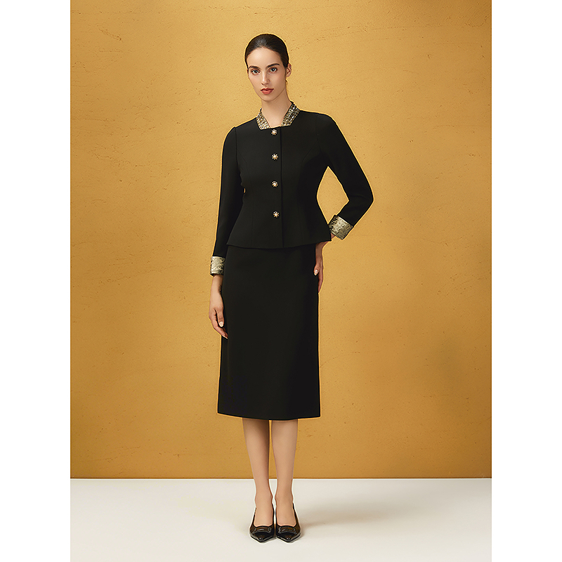 Song of Song歌中歌2025新款黑色鎏金高级商务连衣裙5C65505330