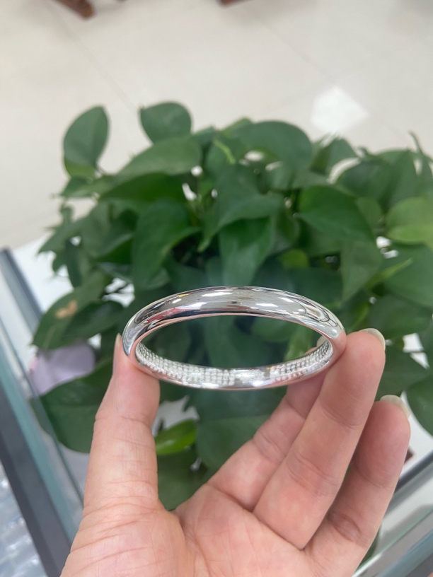 足银手镯 足银999.9经典亮面泥鳅背内心经厚壁中空款镯子银色光面