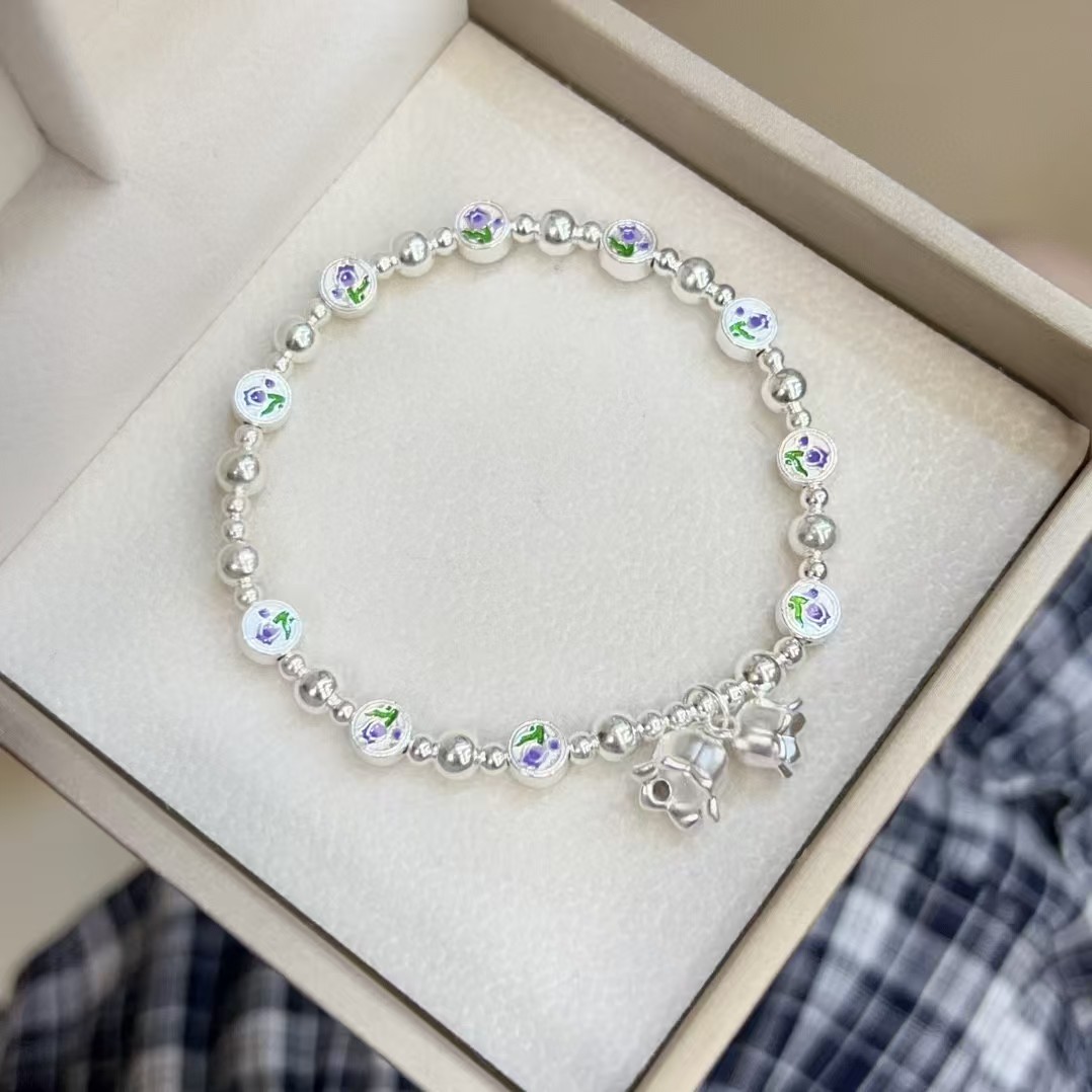 925银手链 纯银s925郁金香铃兰花手串银色手链