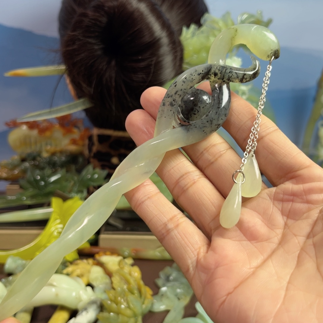 蛇纹石玉发饰合金