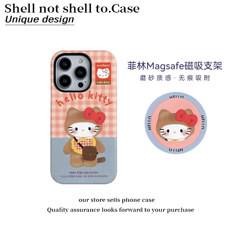 挎包格子kt猫菲林二合一适用苹果16promax小米华为oppo手机壳vivo