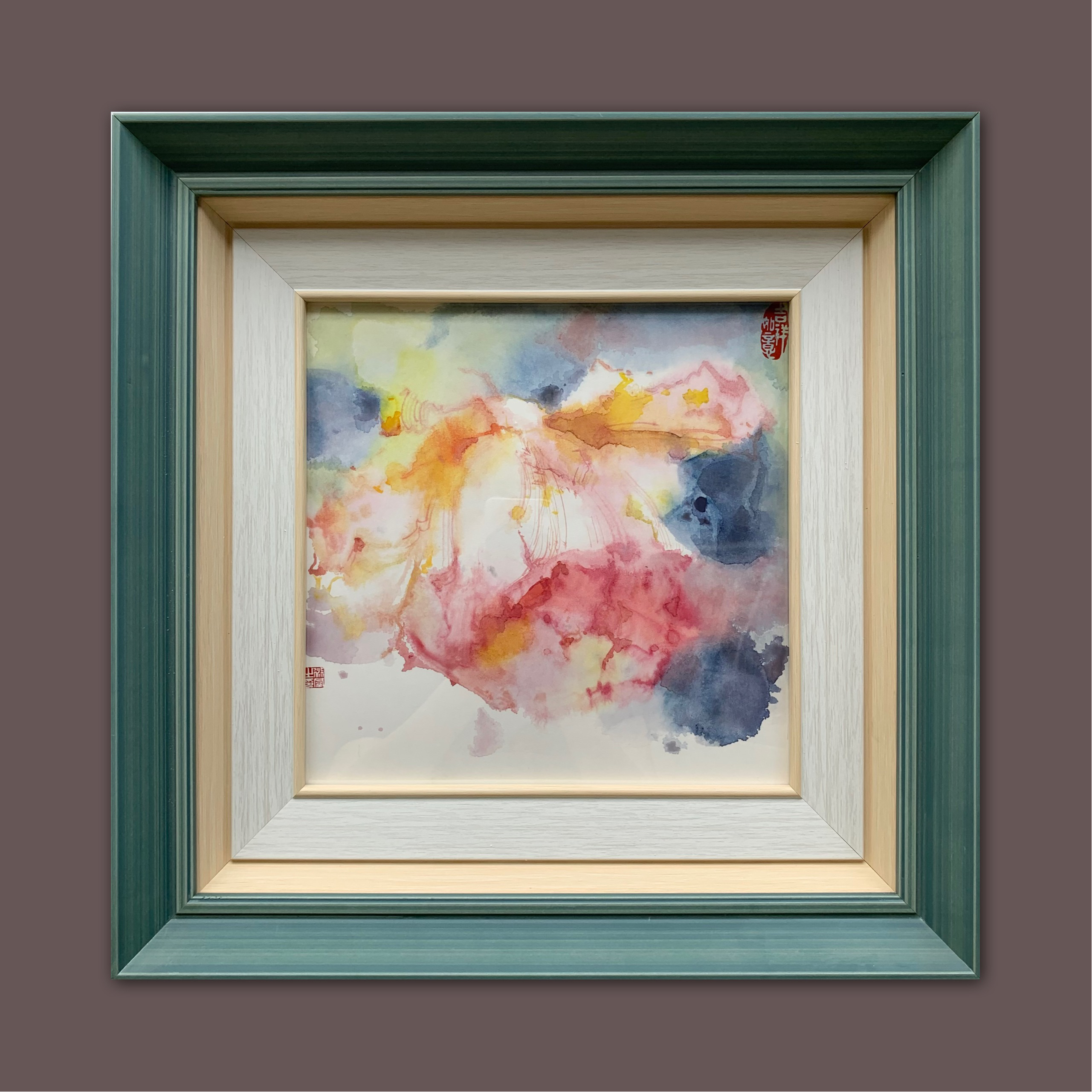 原创水彩画《荷》收藏 带框尺寸39-39cm