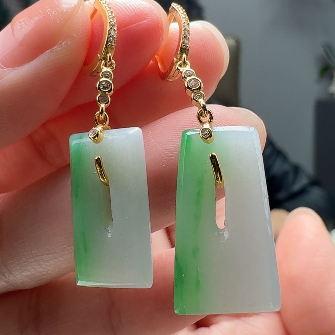 翡翠耳饰银S925镶嵌天然