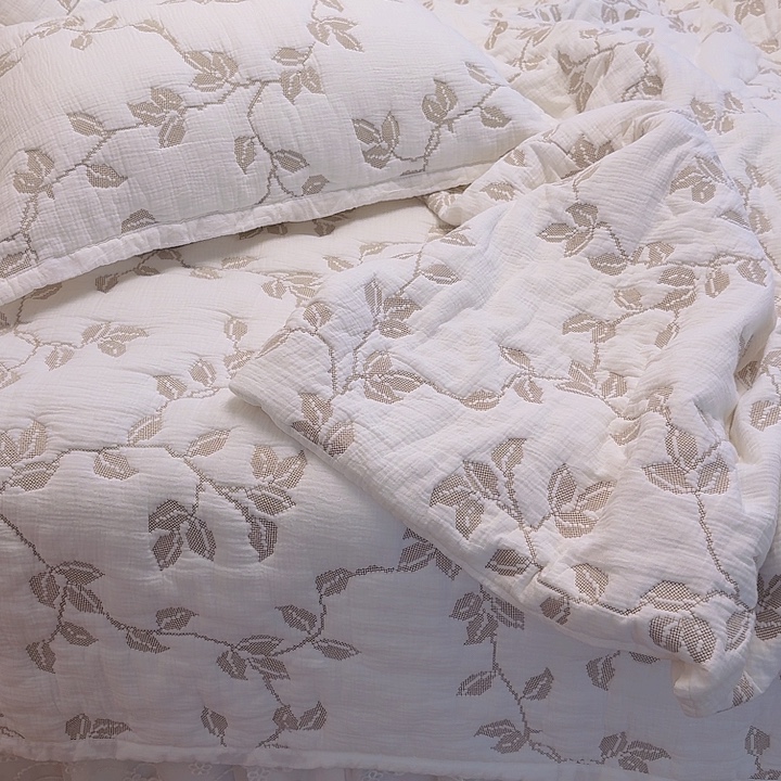 棉新款树叶床盖四件套加大白色