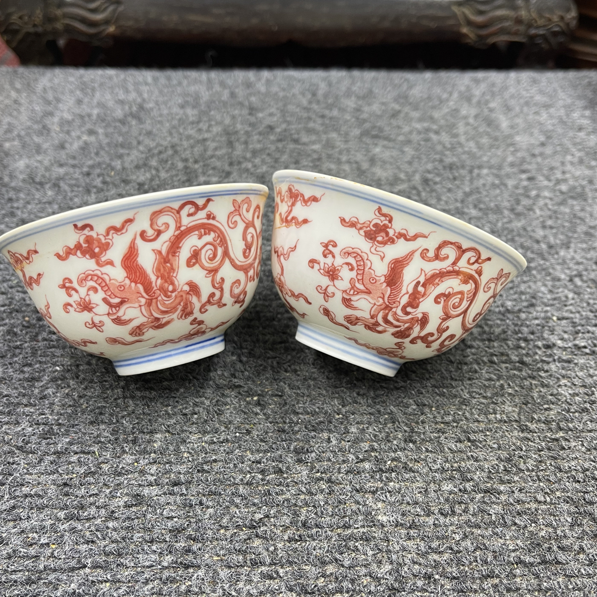 钒红釉草龙口杯主人杯压手杯