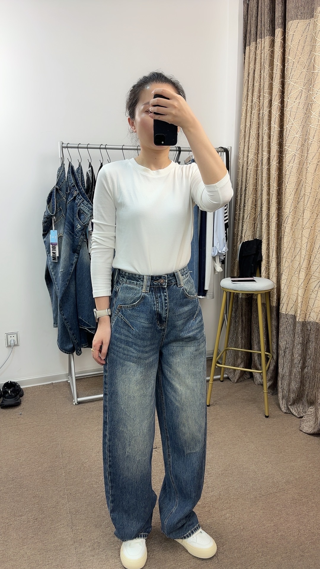 【狗蛋妈】秋季深蓝色阔版老爹堆堆裤中高腰宽松设计师男友风牛仔裤