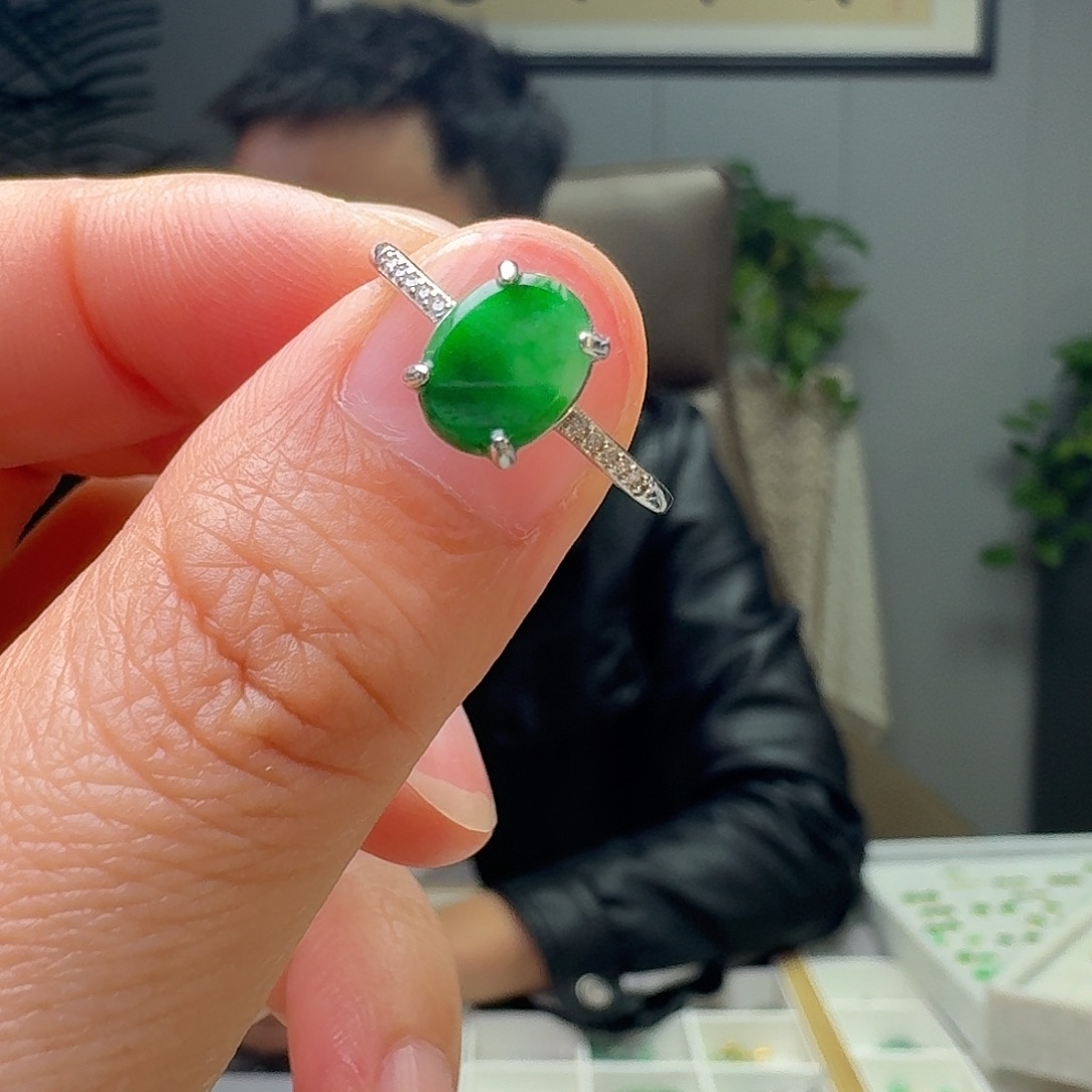 翡翠银S925镶嵌戒指天然