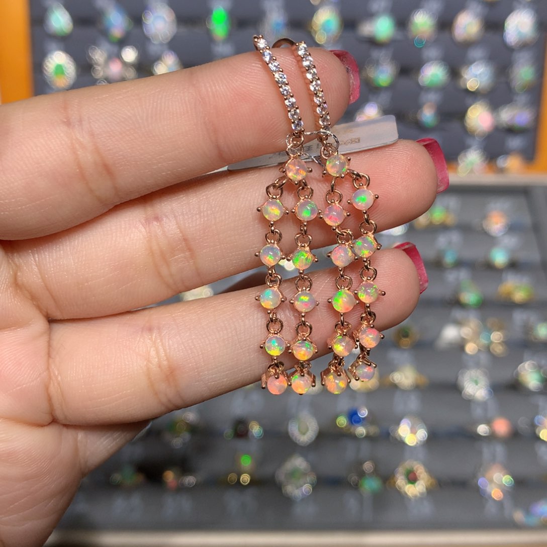 银S925镶嵌欧泊欧泊耳饰l