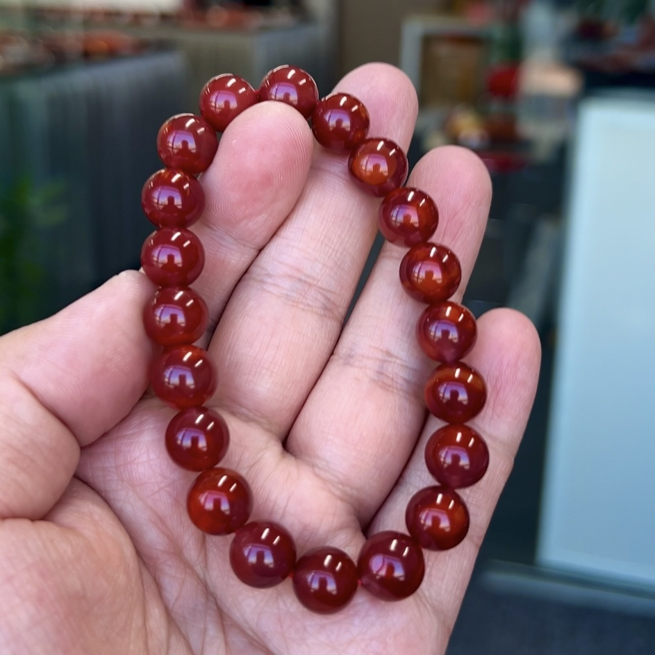 九口南红牛血色圆珠手串10mm