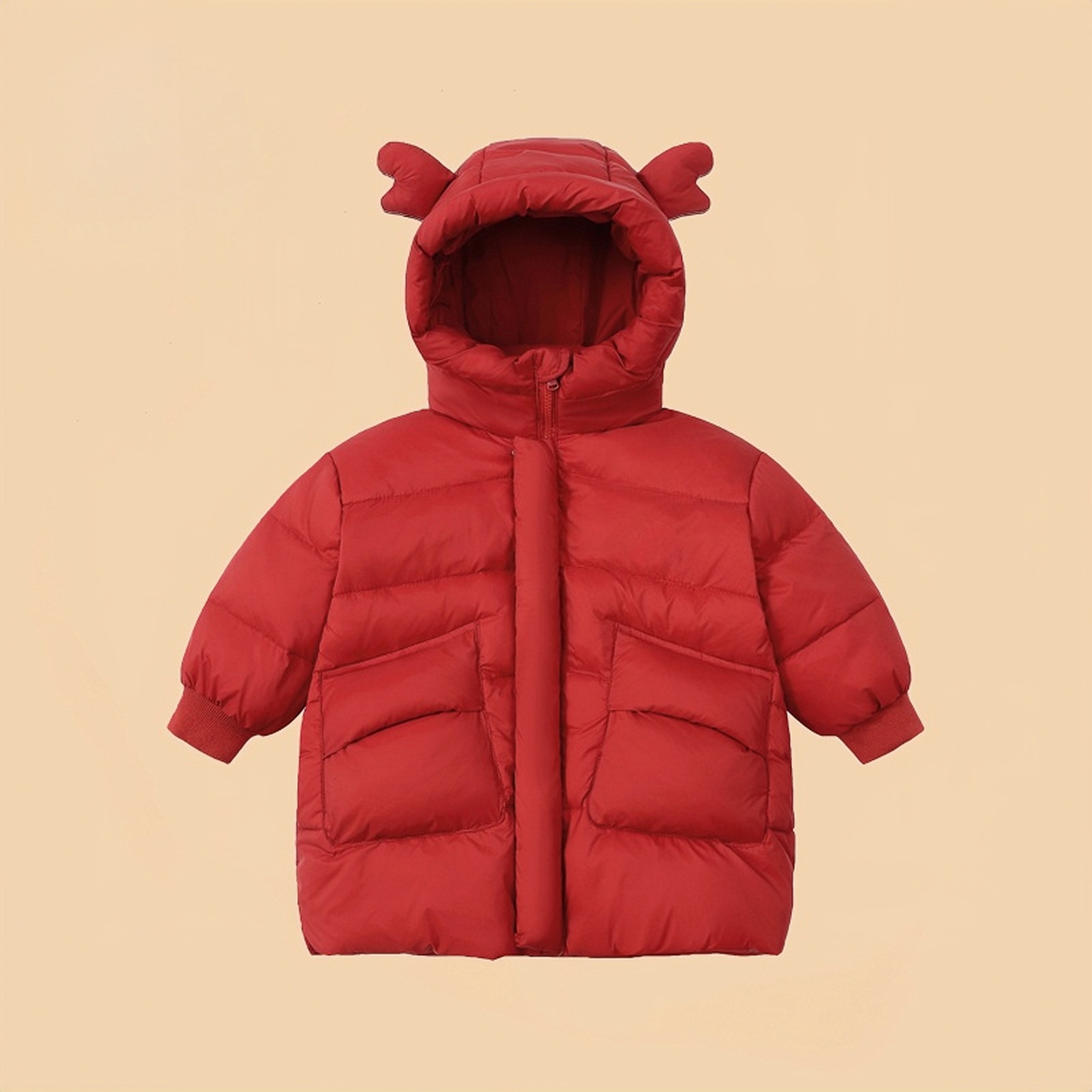 【小火炉3.0】儿童加绒加厚羽绒服冬季宝宝排骨服中长款男女童红色1