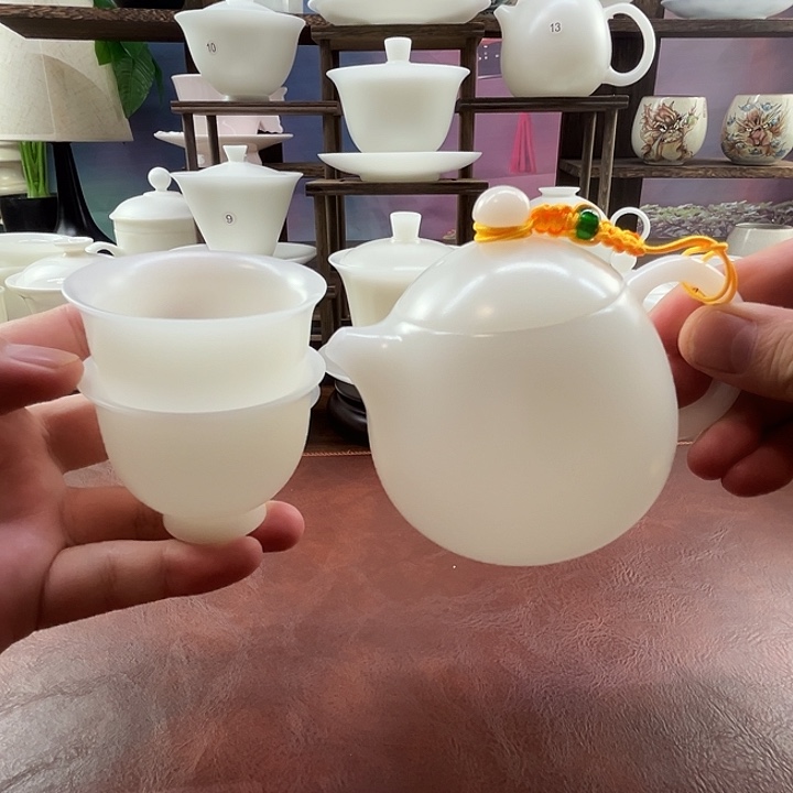 隐唐窑/璞玉素烧自生釉180ml龙蛋壶送2客杯