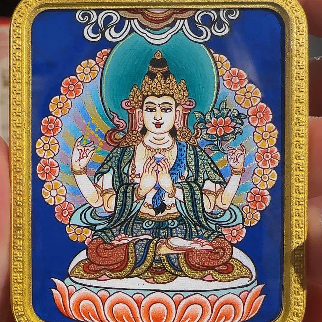 装裱画纯手绘天然矿料 四臂观观 普华东智绘