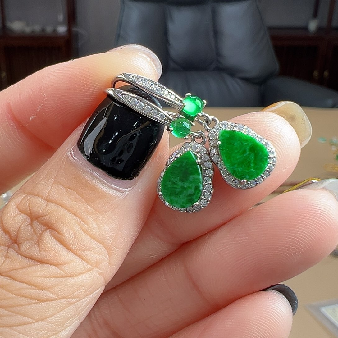 翡翠银S925镶嵌耳饰耳饰54