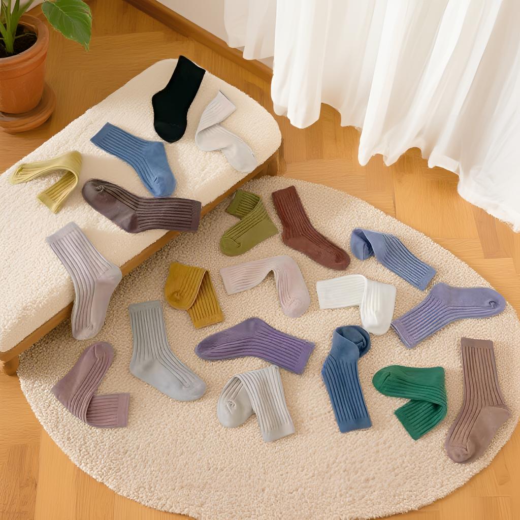 极简风男女宝宝通用A类袜子ins紫色酒红色袜子