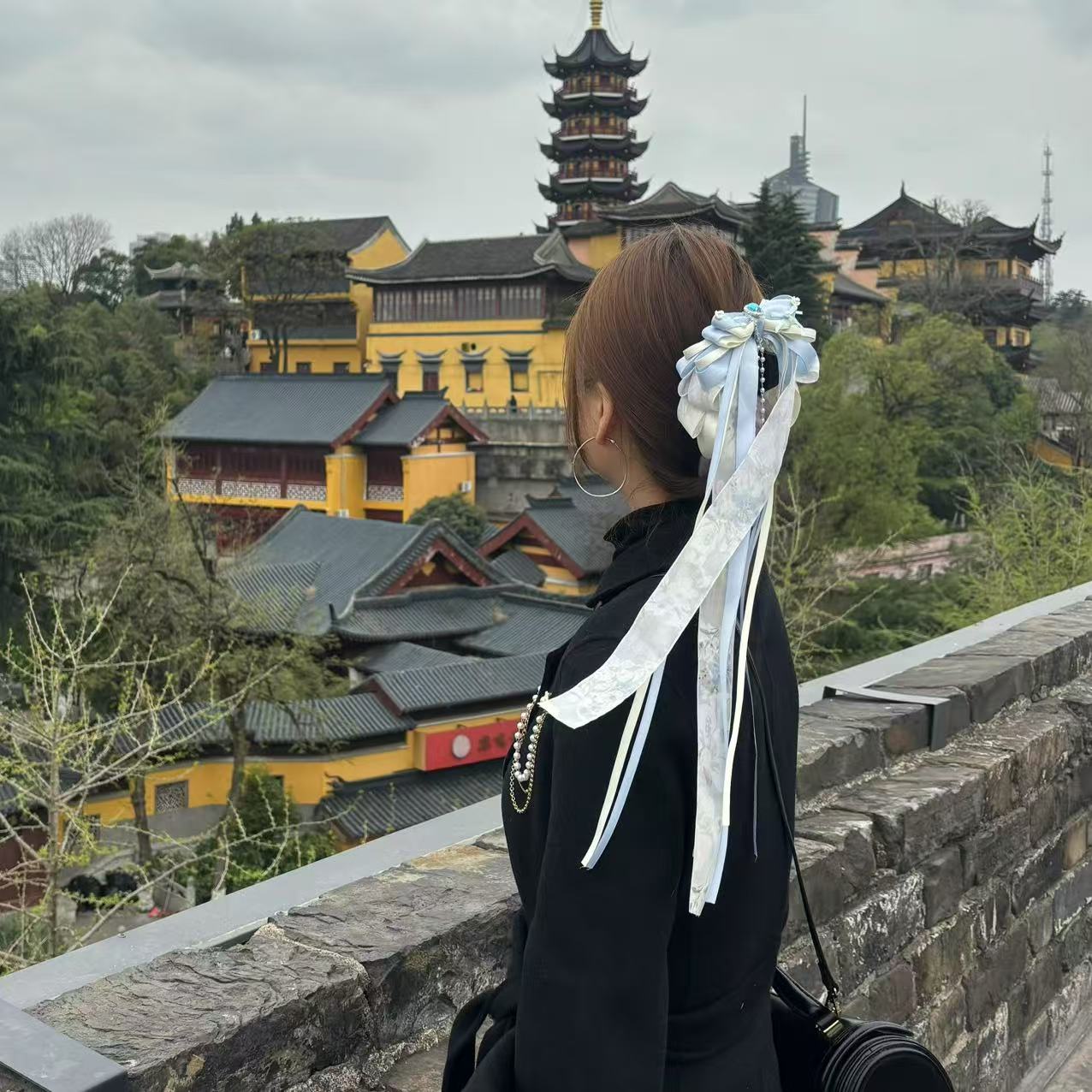 《蓝桥梦》新国风清新蓝色系多层蝴蝶结飘带头饰发夹