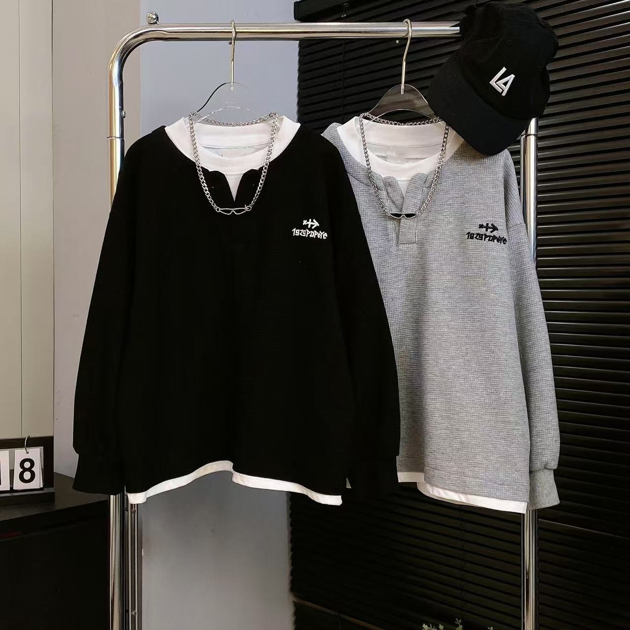 【嘟妈童装】2025春新款男童假两件卫衣中大童薄款上衣5536