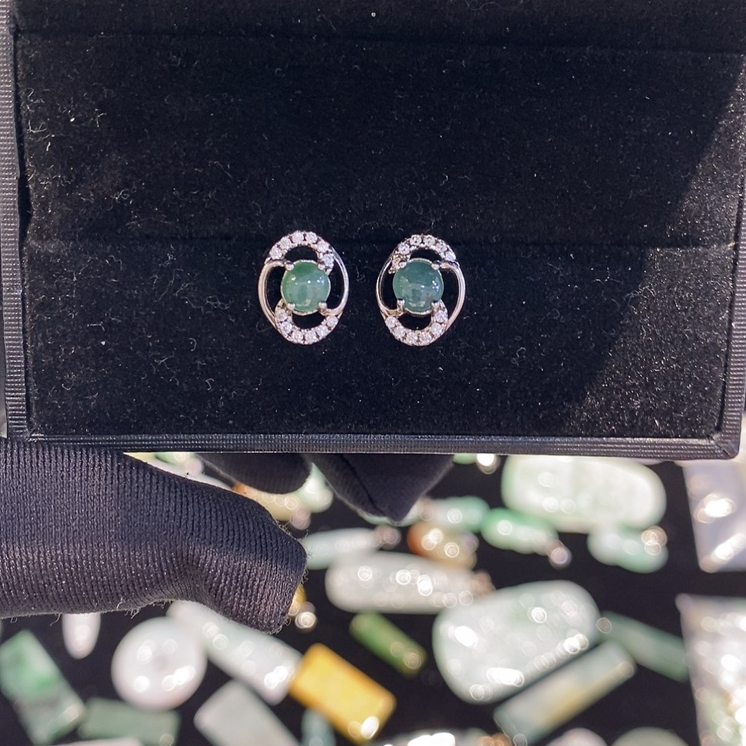 翡翠银S925镶嵌耳饰