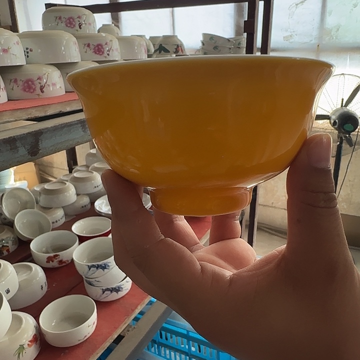 景德镇高温陶瓷黄釉米饭碗 1 个