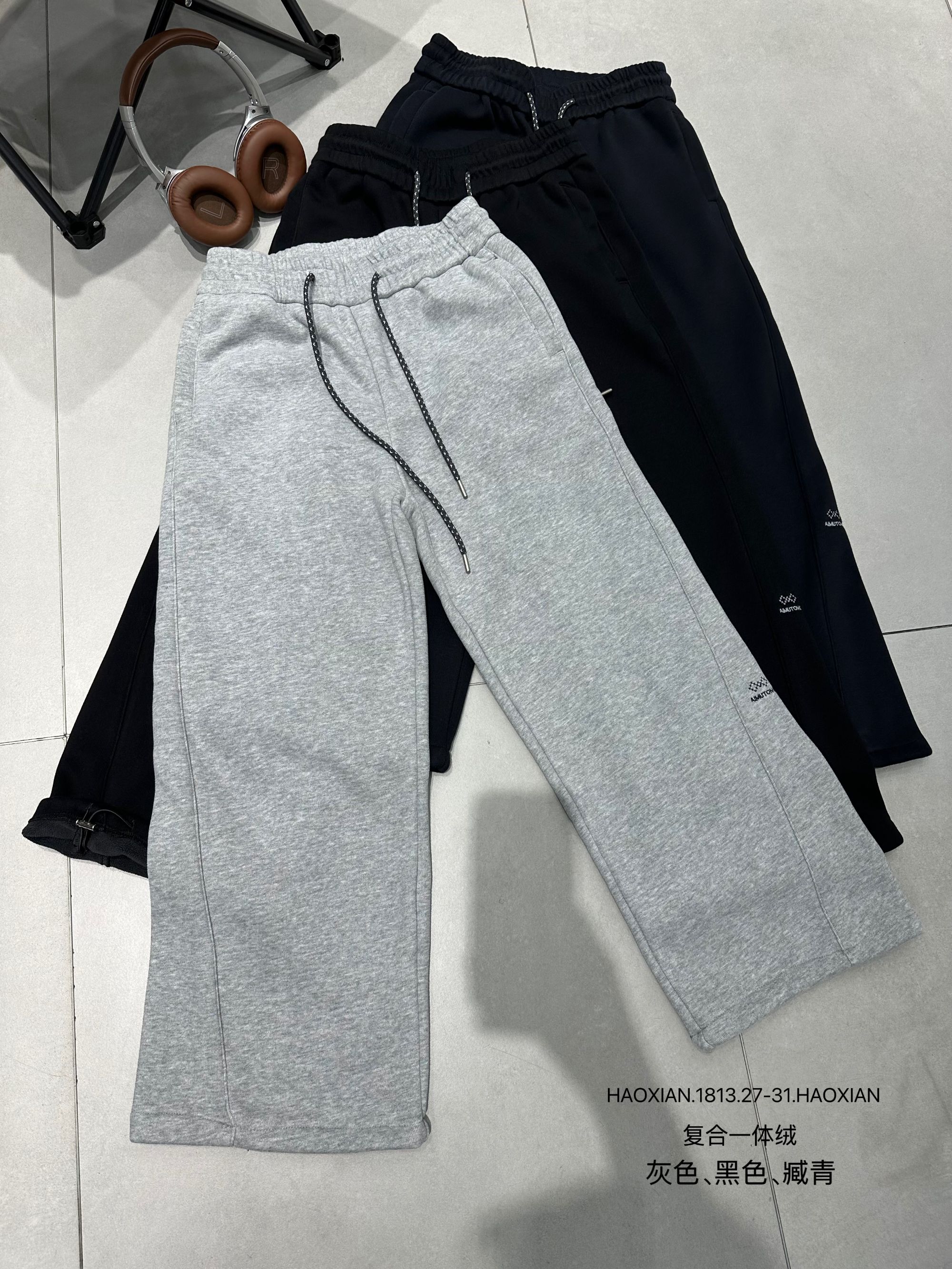 男童冬款小腿拼接刺绣两穿脚口休闲卫裤 1813（155-175）