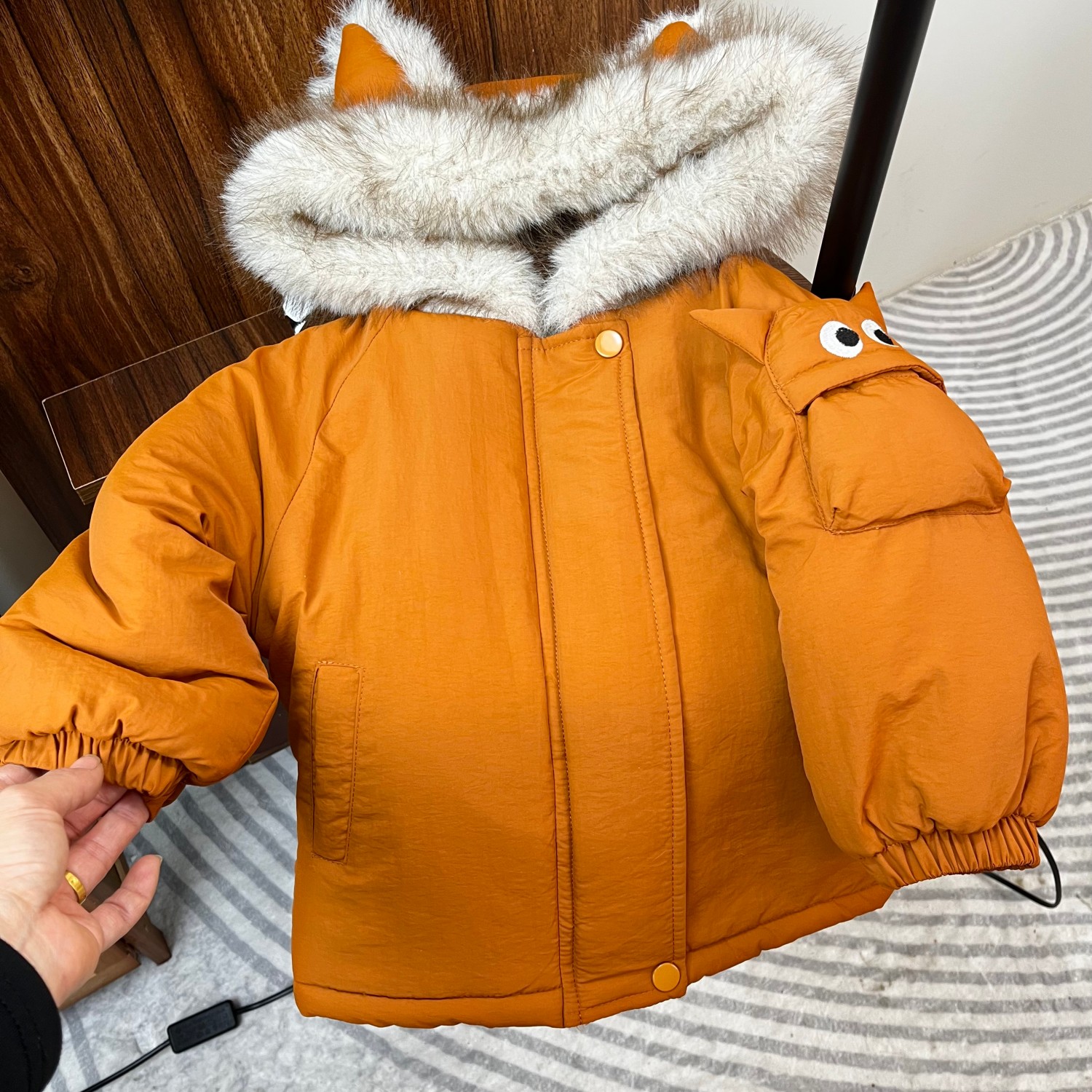 小怪兽棉服儿童加绒加厚棉衣外套毛领2025冬新款