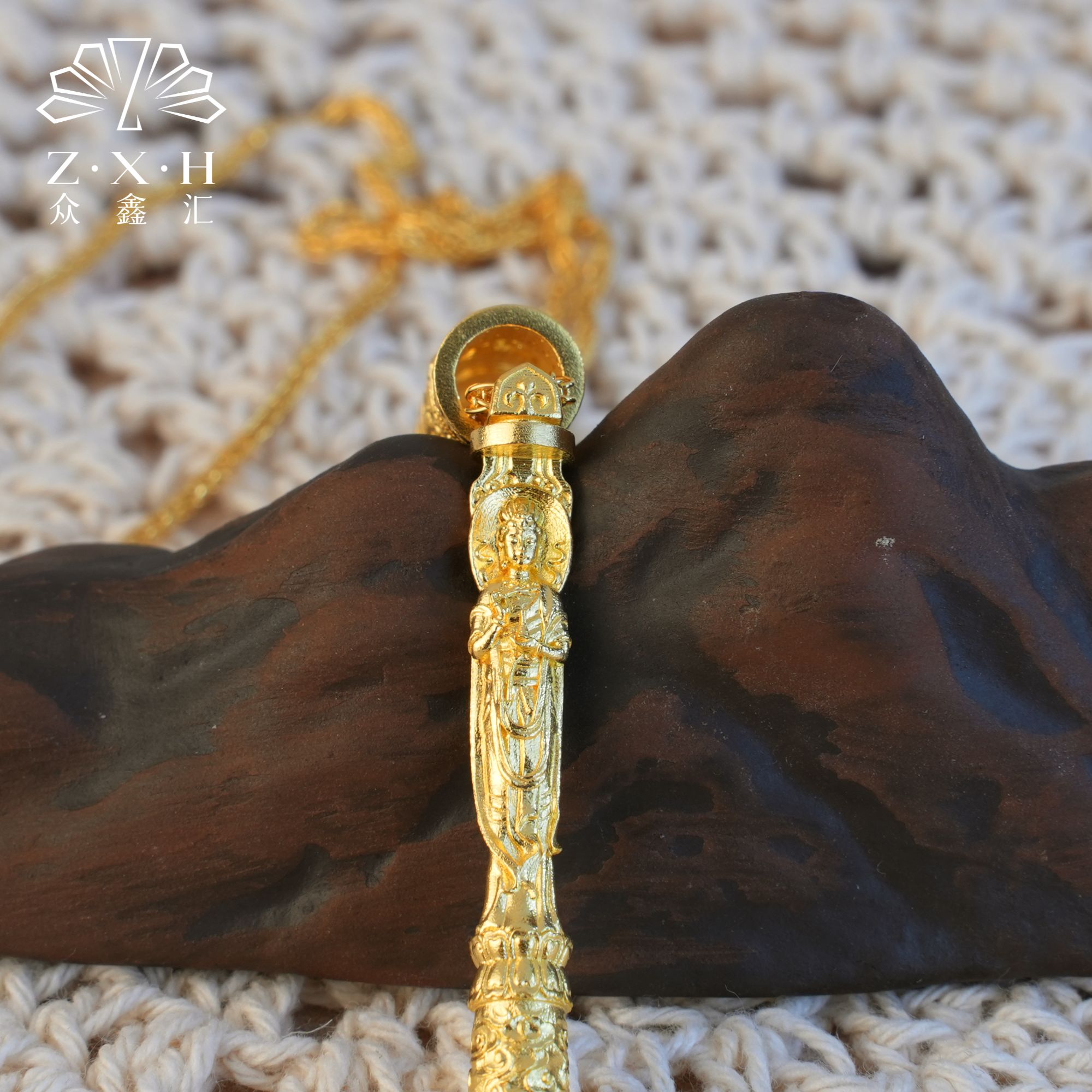 {众鑫汇}足金999 守护系列随身佛莫桑点钻观音菩萨（鼠）套链