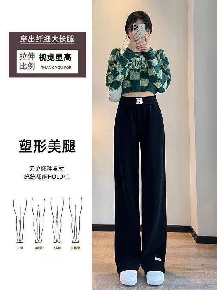 C72-1(实体撤架）女士秋冬季雪尼尔韩版宽松加绒加厚休闲直筒裤