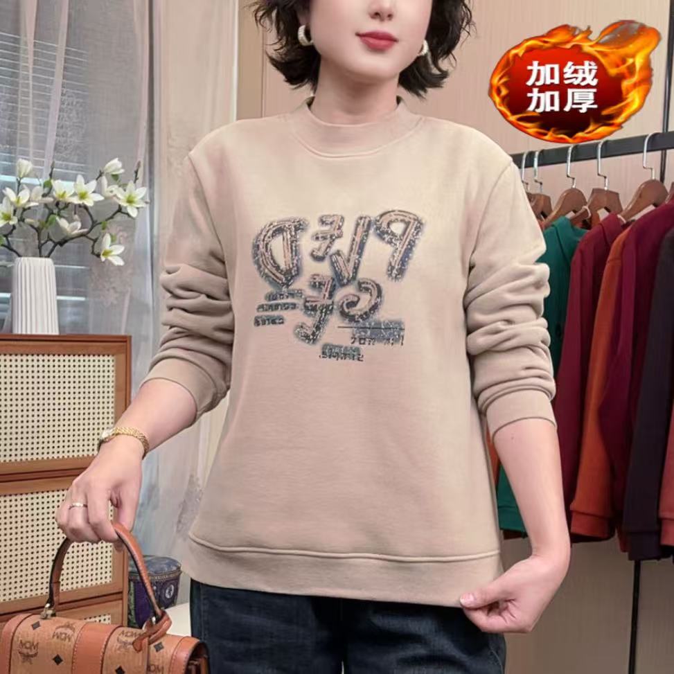 加绒加厚（开叉款卫衣）冬装新款圆领常规款长袖显瘦印花字母百搭
