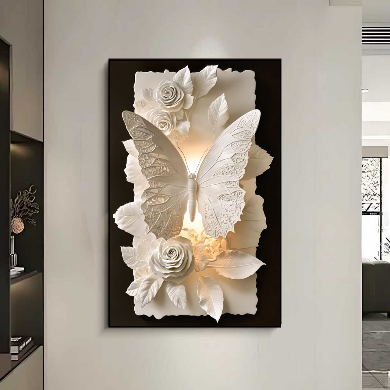 C001蝴蝶玄关装饰画抽象艺术客厅挂画沙发背景墙落地画走廊壁画