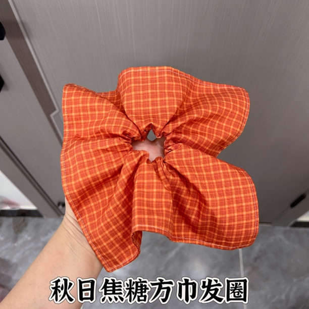 秋日焦糖~韩国焦糖格子方巾发圈丸子头发绳发圈新款头绳大肠发圈