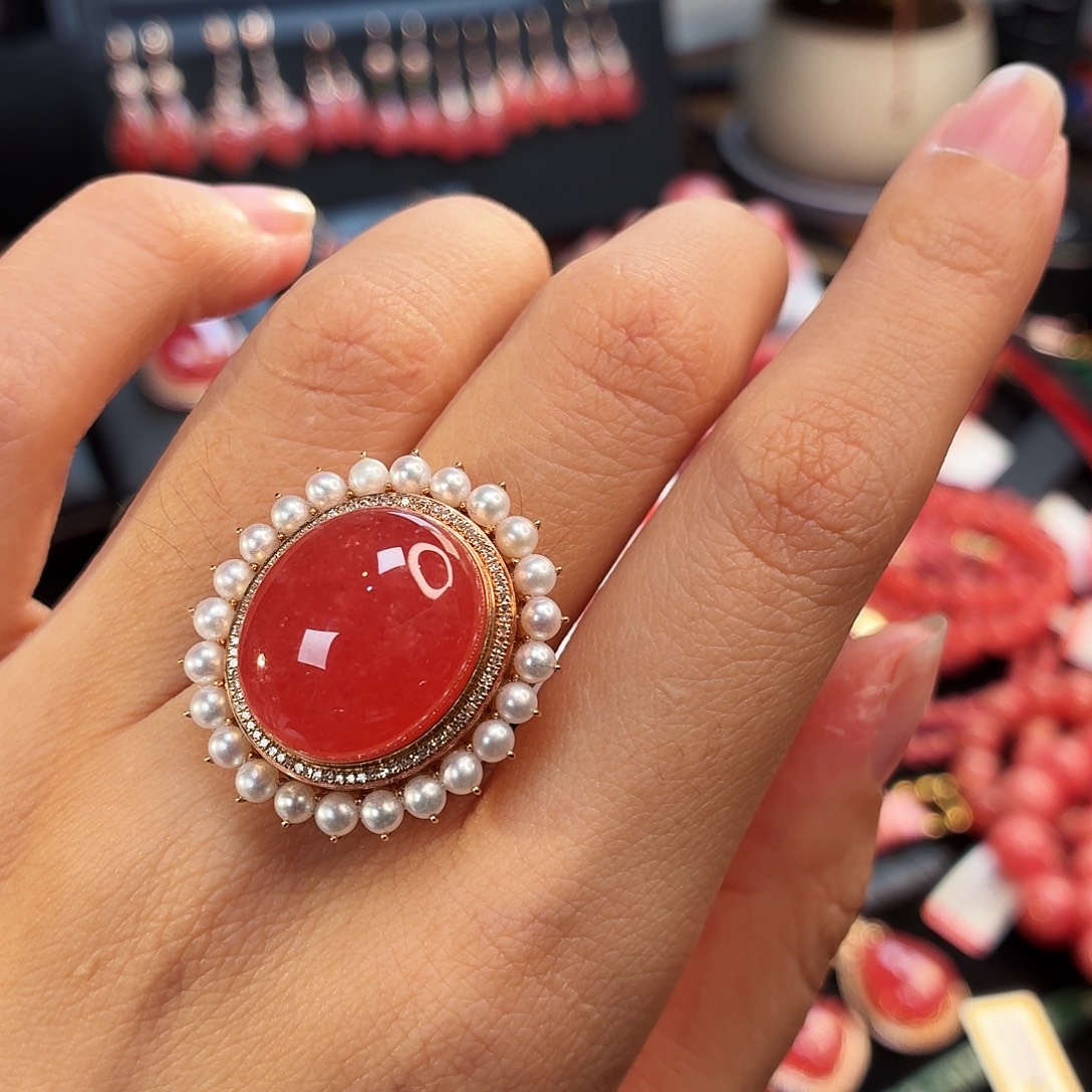 菱锰矿（红纹石）未镶嵌戒指鸽子蛋