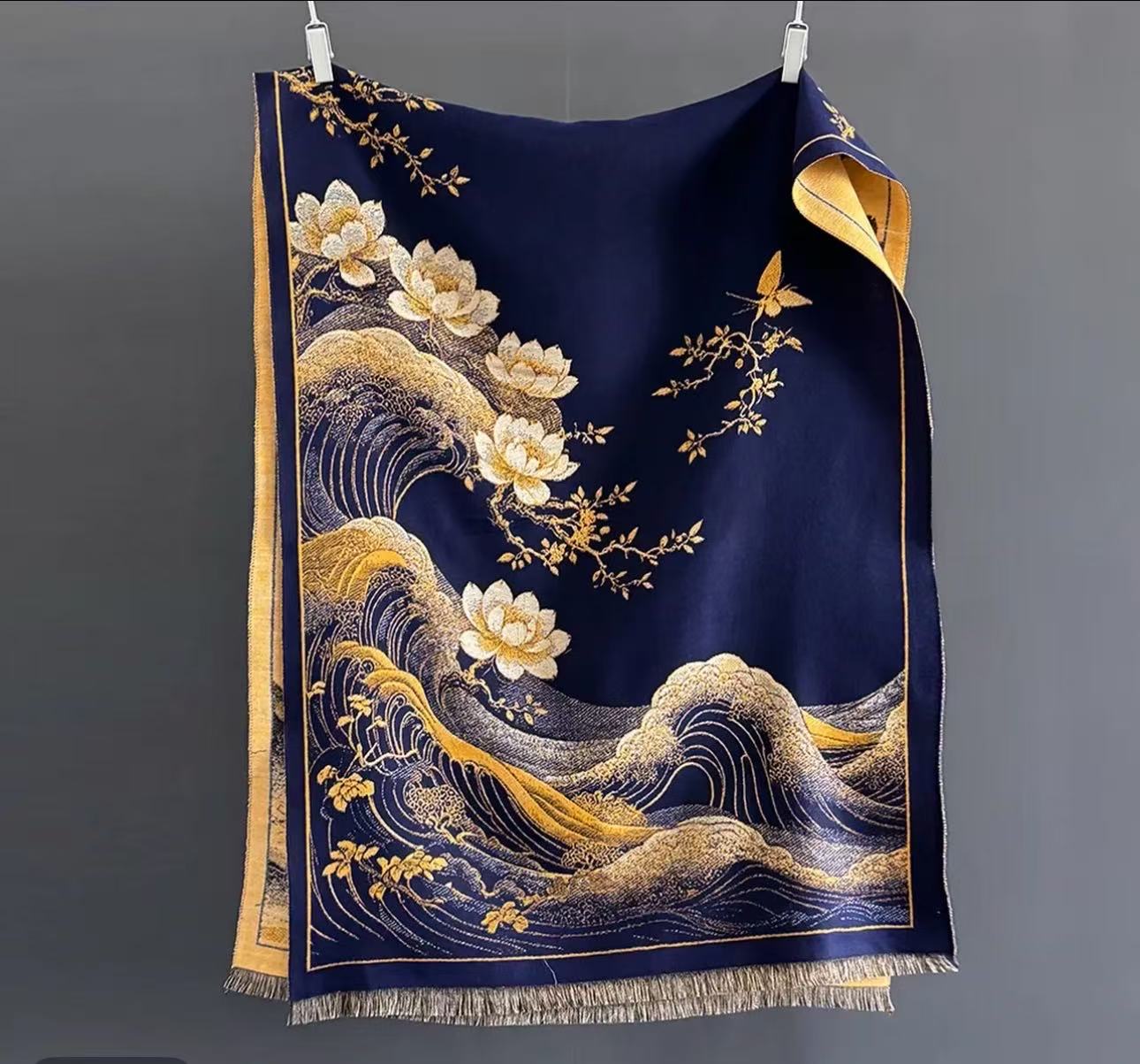 Y004【山水莲花】#羊绒时尚轻奢高定围巾70*190