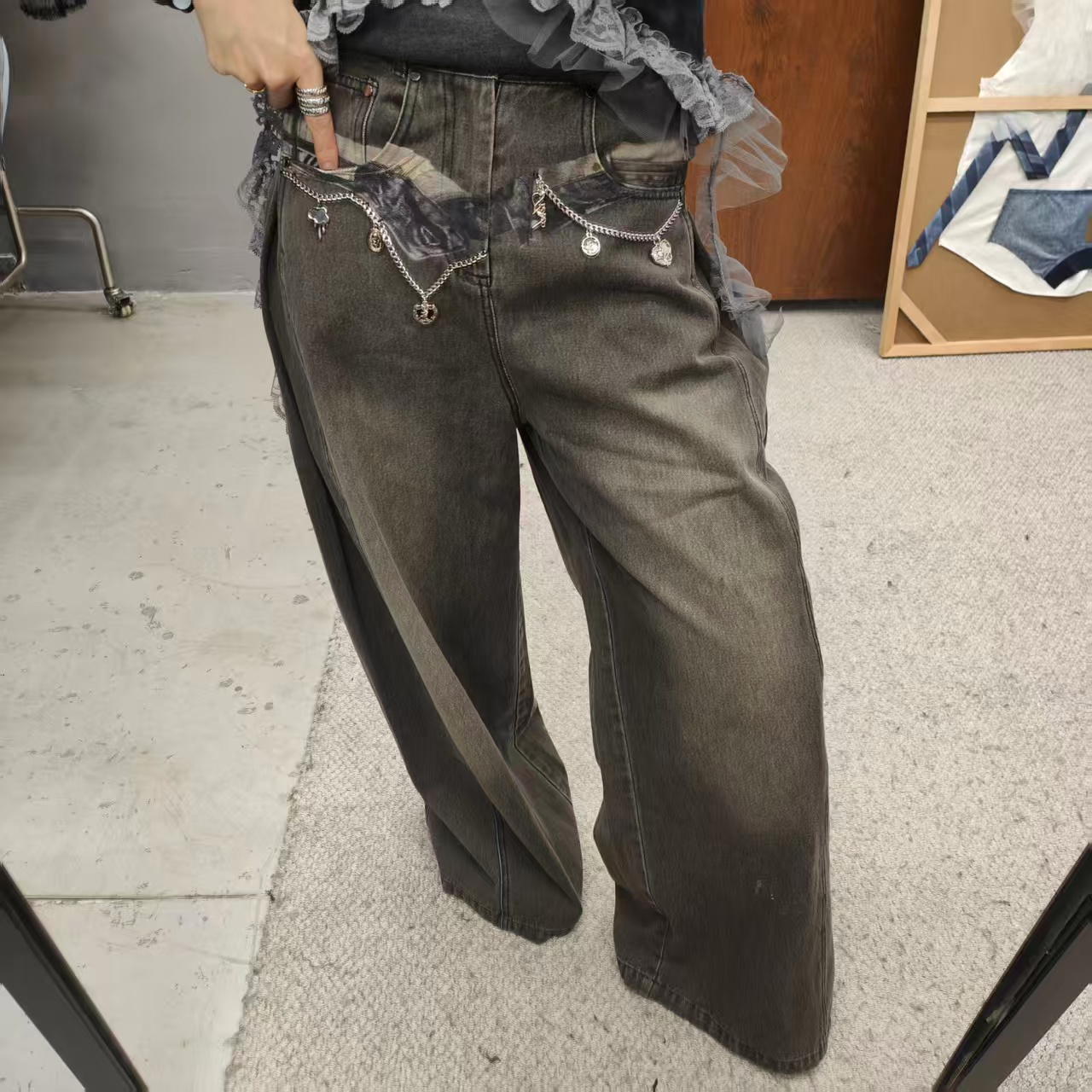 直筒复古裤子简约牛仔时尚水洗时尚套装休闲裤阔腿裤3827