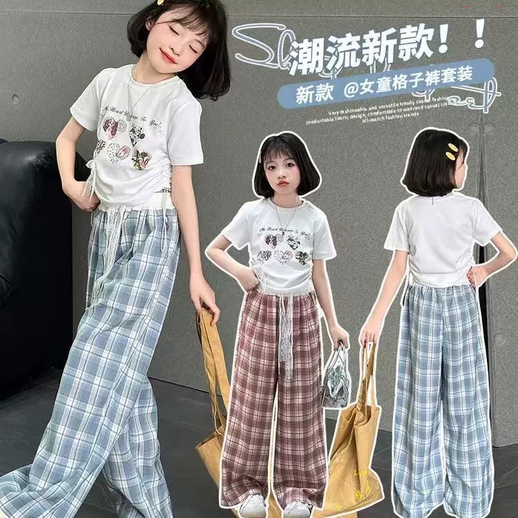 【清货】2025夏爱心小狗短袖T恤格子裤套装 D335 335 M