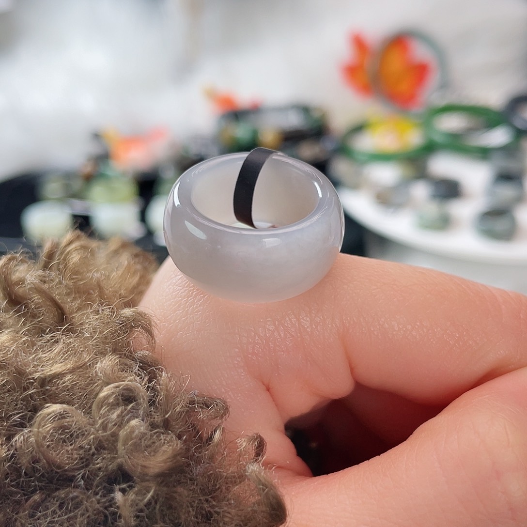 和田玉未镶嵌戒指k52 烟紫墩墩16.4mm